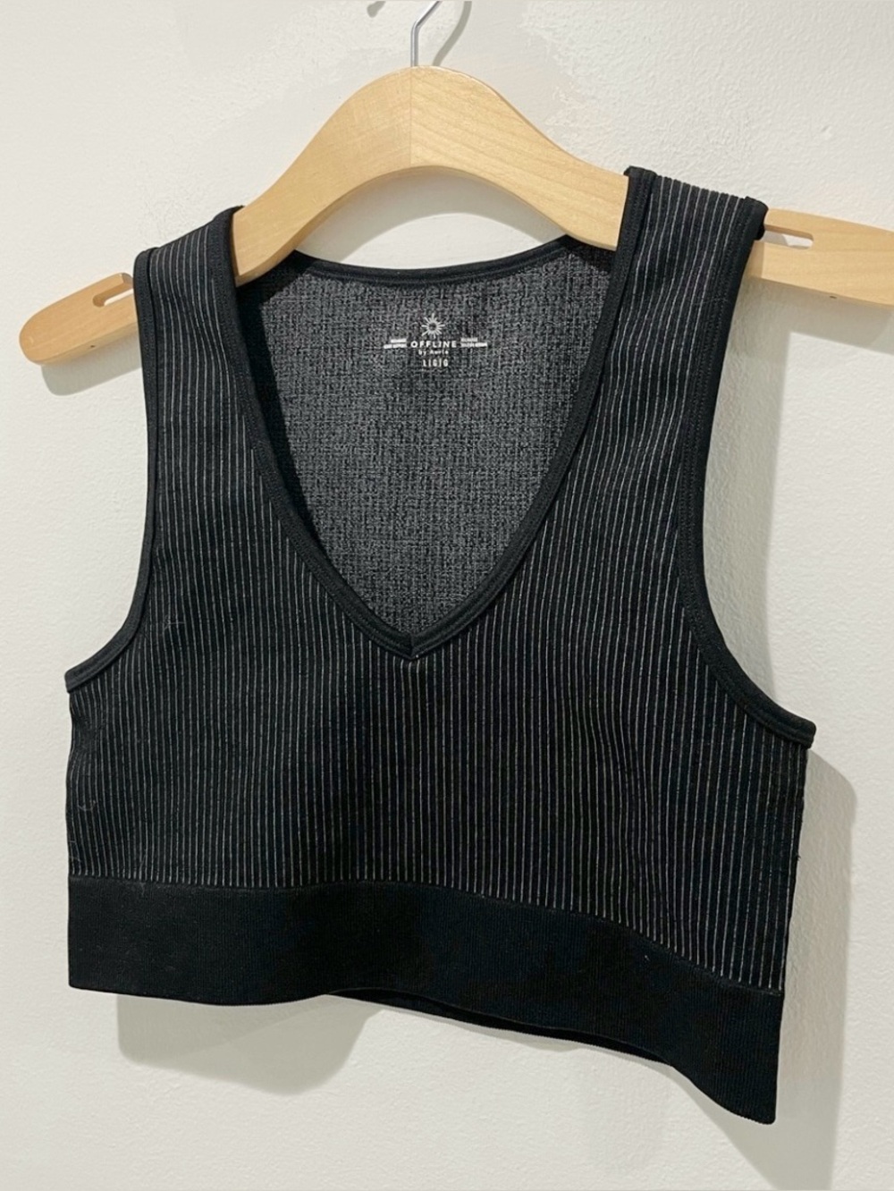 Aerie offline cropped ribbed tank size large black gray